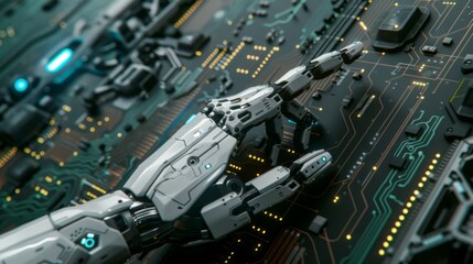 Poster - A robot hand is touching a circuit board