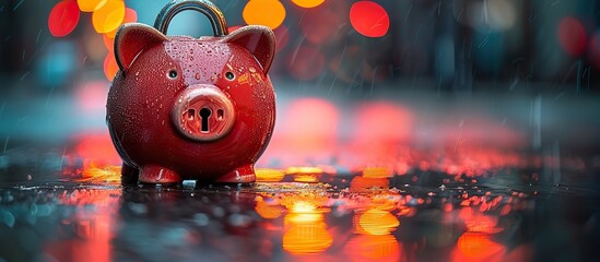 Wall Mural - A vibrant image of a piggy bank with a padlock, symbolizing secure savings.