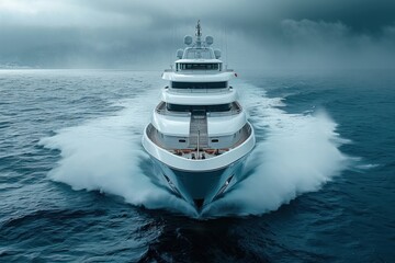 Aerial drone photo of luxury yacht cruising