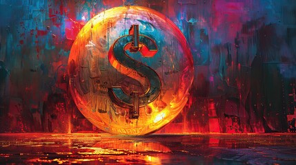 Wall Mural - An abstract painting of a dollar sign in a protective bubble.