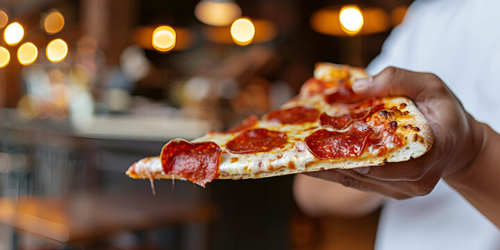 capture the essence of indulgence with a closeup shot of a delectable pepperoni pizza slice