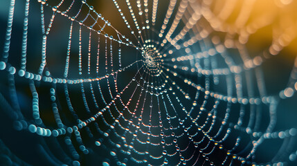A spider web with many small dots in the background