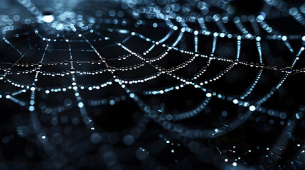 A spider web with many small dots in the background