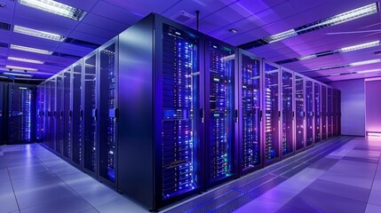 Poster - A large room with many computer servers