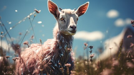 Wall Mural - Goat on the green summer meadow