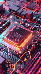 Poster - A computer chip is lit up in a neon color