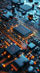 Poster - A close up of a computer chip with a lot of lights on it