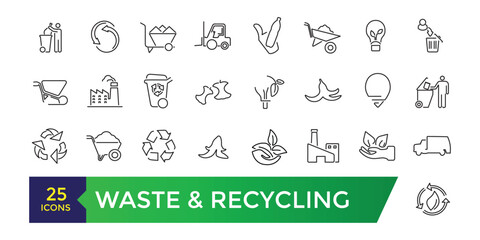 Waste and recycling line icons. Garbage disposal. Trash separation. Editable stroke. Vector UI and web icon set.