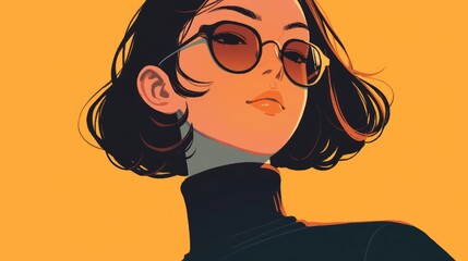 Wall Mural - Cartoon of a stylish young woman sporting sunglasses