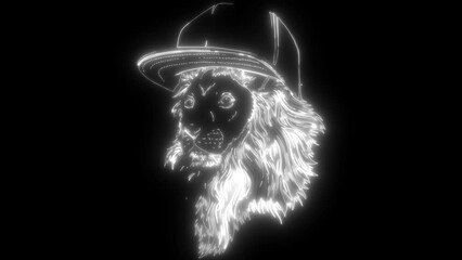 Poster - Lion head in white line on black background