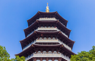 Top of the historic Leifeng Pagoda in Hangzhou, China