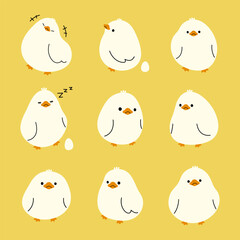Wall Mural - White duck 2 cute on a yellow background, vector illustration.