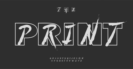 Aufkleber - Offbeat duplicative alphabet, bold outline contour outside and script brush letters inside for artistic logo and headline, street art branding, decorative unusual typographic design. Vector typeset.