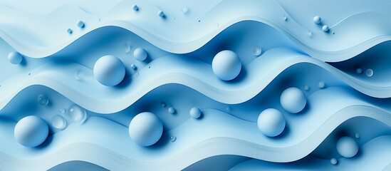 Wall Mural - 3d abstract soft blue background with waves and drops