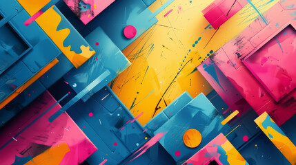 Wall Mural - Title: Colorful Abstract Geometric Shapes in Modern Digital Art Composition