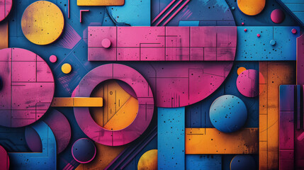 Wall Mural - Title: Abstract Geometric Shapes with Vibrant Colors in Modern Digital Composition