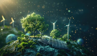 Wall Mural - miniature models of earth and eco-friendly photography of a green scenery, energy, electricity, crea