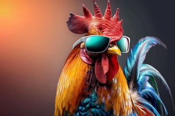 A blue bird wearing sunglasses and a hat. Printable design for t-shirts. Beautiful simple AI generated image in 4K, unique.