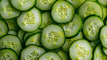 Wall Mural - Top-down of a pile of sliced cucumbers 1