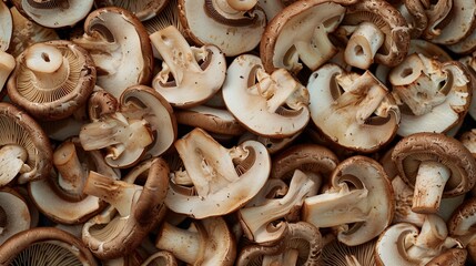 Wall Mural - Top-down of a pile of sliced mushrooms