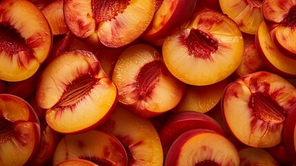 Wall Mural - Top-down of a pile of sliced nectarines