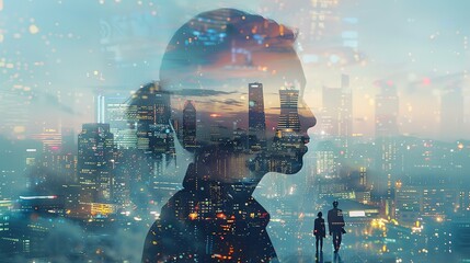Poster - Double exposure of Business people network concept