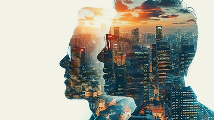 Poster - Double exposure of Business people network concept