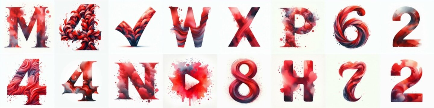 Red watercolor Lettering Typeface. AI generated illustration