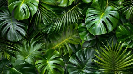 Wall Mural - Tropical green leaves background