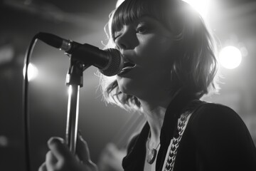 Poster - A blurred face does not obscure the sense of a dynamic live music performance by a vocalist