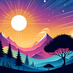 Wall Mural - sunset over the mountains