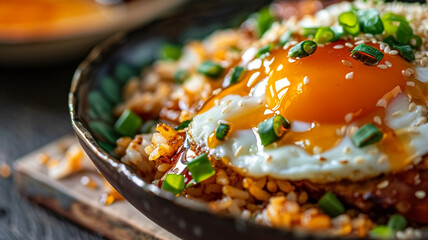Indonesian Fried Rice with Sunny Side Up Egg, Asian Food, Nasi goreng or fried rice with a sunny side up - Traditional Indonesian food