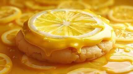 Wall Mural -  a cookie with a bright lemon glaze, beautifully centered and detailed on a simple background