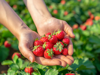 Wall Mural - strawberries in hand