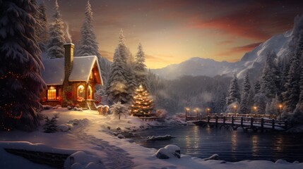 Wall Mural - Fantasy winter landscape. Christmas background.