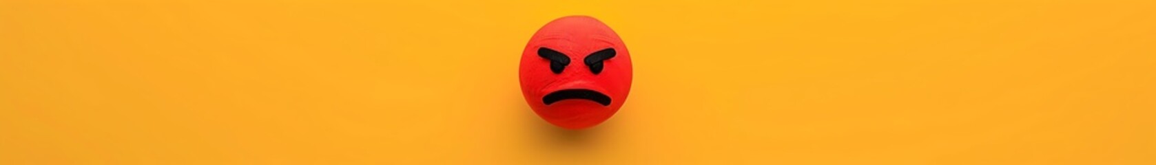 angry emoji on a lemon yellow background with space for text The emoji is bright red with a frowning face