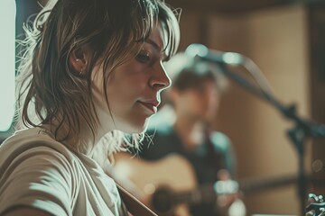 Poster - A close perspective of a musician playing an acoustic guitar with intent, evoking a sense of passion and talent
