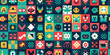 © Lila Patel - Pixel Play: Pixel art-inspired pattern with simple shapes and bright colors, reminiscent of retro video games