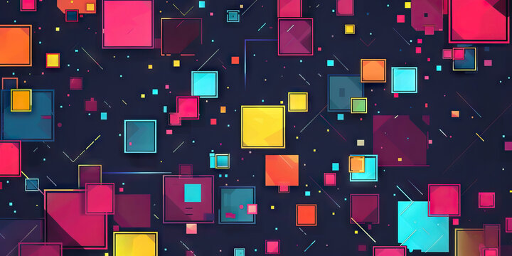 Pixel Play: Pixel art-inspired pattern with simple shapes and bright colors, reminiscent of retro video games