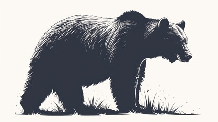 Wall Mural - 2d icon of a bear silhouette in flat grayscale design