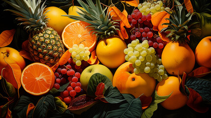 Wall Mural - Colorful Tropical Fruit Mix with Oranges and Grapes