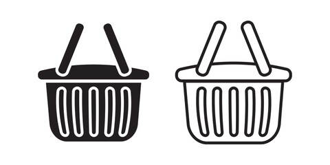 Poster - Shopping basket icon set, Shopping cart icon set, Full and empty shopping cart symbol, supermarket grocery purchase basket vector symbol in black filled and outlined style.