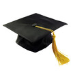 © paweena - Black graduation cap with a gold tassel, symbolizing academic achievement and success on white background.