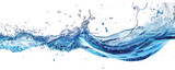 High-resolution image of a vibrant blue water splash captured mid-air, perfect for backgrounds, presentations, or advertisements.