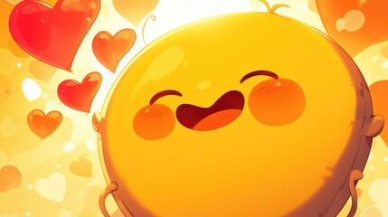 Canvas Print - A cartoon rendering of an emoji expressing love with a heart shaped symbol in a vibrant speech bubble