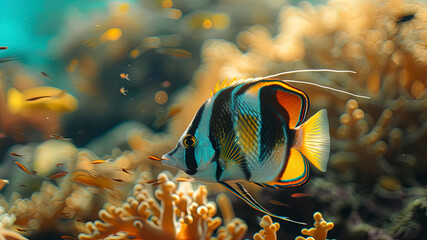 Wall Mural - close up of a colorful tropical fish in the ocean, oceanic life scene, fish in underwater, underwater life