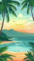 Summer holiday banners set vector image.Summer vacation loungers on sea beach landscape vector image