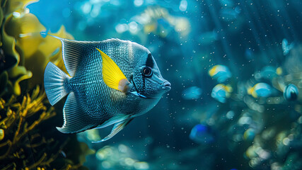 close up of a colorful tropical fish in the ocean, oceanic life scene, fish in underwater, underwater life