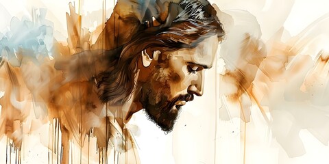 Wall Mural - Watercolor painting of Jesus Christ symbolizing peace and faith in Christianity. Concept Religious Art, Watercolor Painting, Jesus Christ, Christianity, Peace and Faith