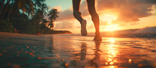 Wall Mural - people running with beach view during sunrice